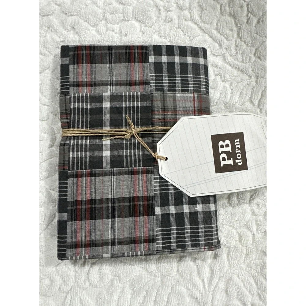 PB Dorm Sullivan Plaid Sham Standard Grey Black White Patchwork 100% Cotton NWT